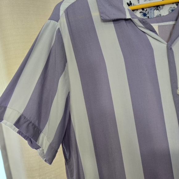 Denim & Flower Ricky Singh Button Up Shirt Purple White Striped 100% Viscose Lg - Picture 3 of 11